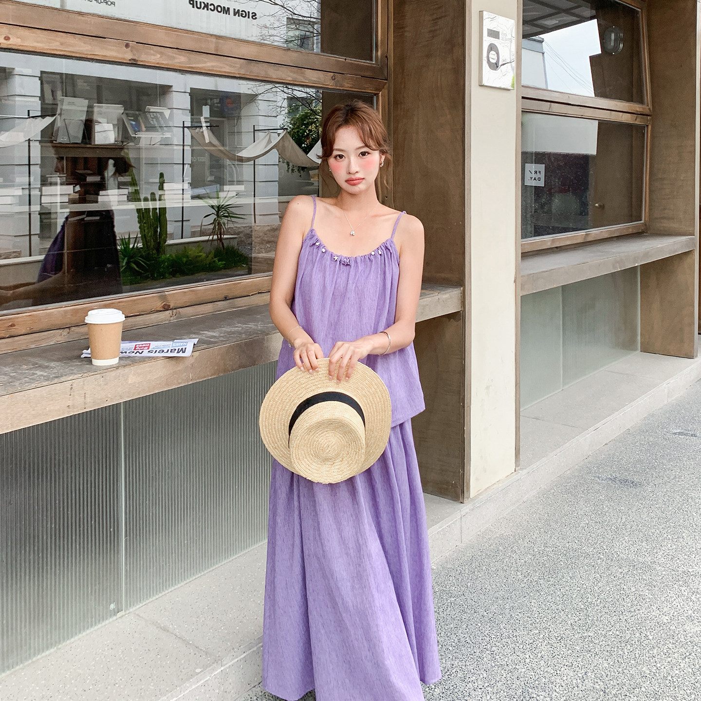 气质减龄优雅紫色吊带套装女夏季2026新款多巴胺超火半身裙两件套