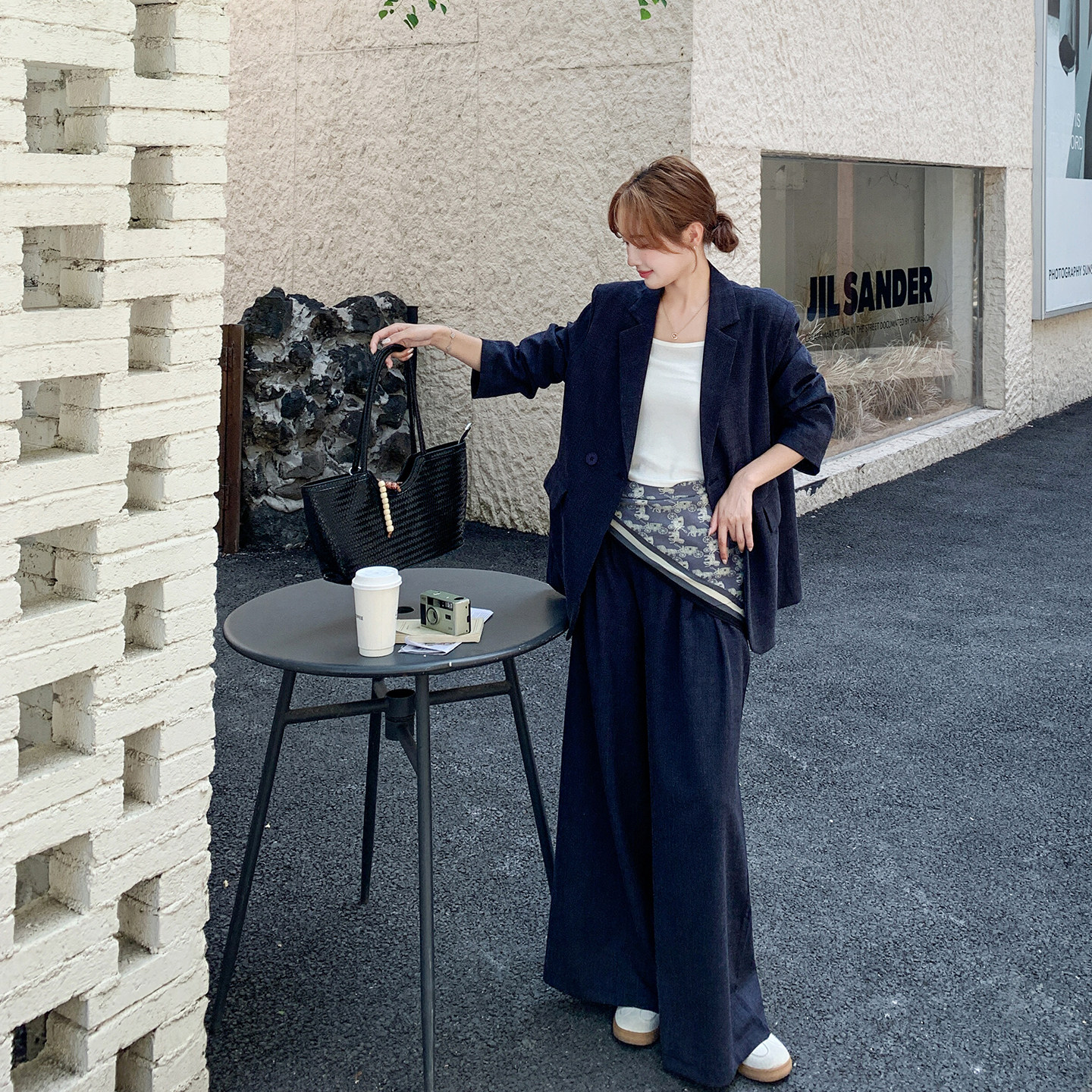 气质优雅巨好看藏青色套装女春季2026新款一整套西装阔腿裤两件套