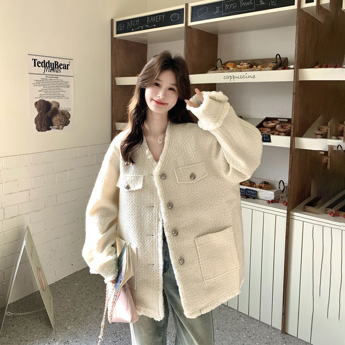 流苏毛边小香风V领外套女春季新