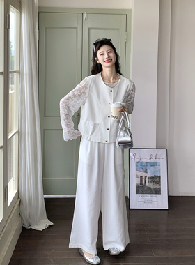 高级感白色马甲蕾丝衫阔腿裤套装女夏季2026新款爆款巨好看三件套