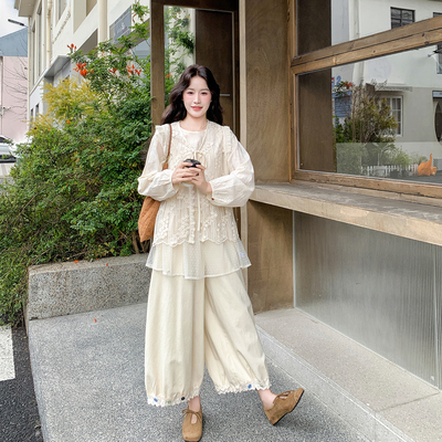 法式温柔风蕾丝马套装女春季新款