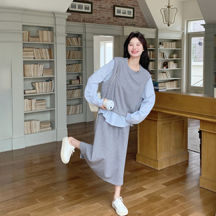 假两件拼接灰色卫衣半身裙套装女春季2026新款大方得体超火两件套