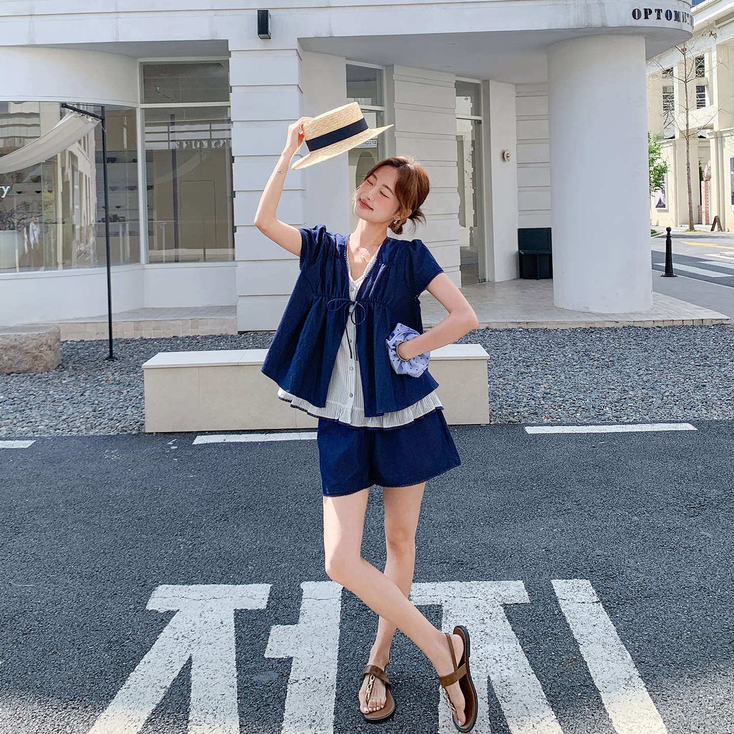 假两件牛仔上衣短裤套装女夏季2026新款小个子今年流行爆款两件套