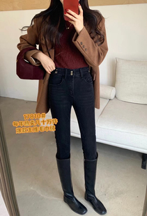 2024 毛巾绒 mini jeans 17810牛仔裤女黑色小脚裤铅笔裤靴裤高腰