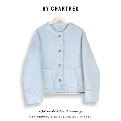 2025秋季新款拉毛双面羊毛大衣 韩系短款小个子毛呢外套女