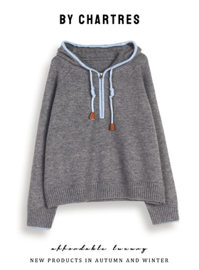 2025秋季新款慵懒松弛连帽套头针织毛衣 宽松外穿打底针织羊毛衫