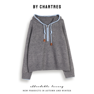 2025秋季新款慵懒松弛连帽套头针织毛衣 宽松外穿打底针织羊毛衫