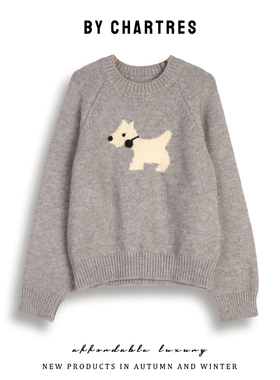 卡通小狗印花毛衣 2025秋冬新款套头内搭针织慵懒风提花外穿毛衣