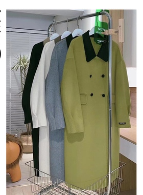 清仓 秋冬新款高支羊毛双面呢灰色大衣中长款复古翻领双面外套女