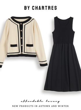 小香风针织套装裙 2025春季新款针织开衫外套背心连衣裙两件套女