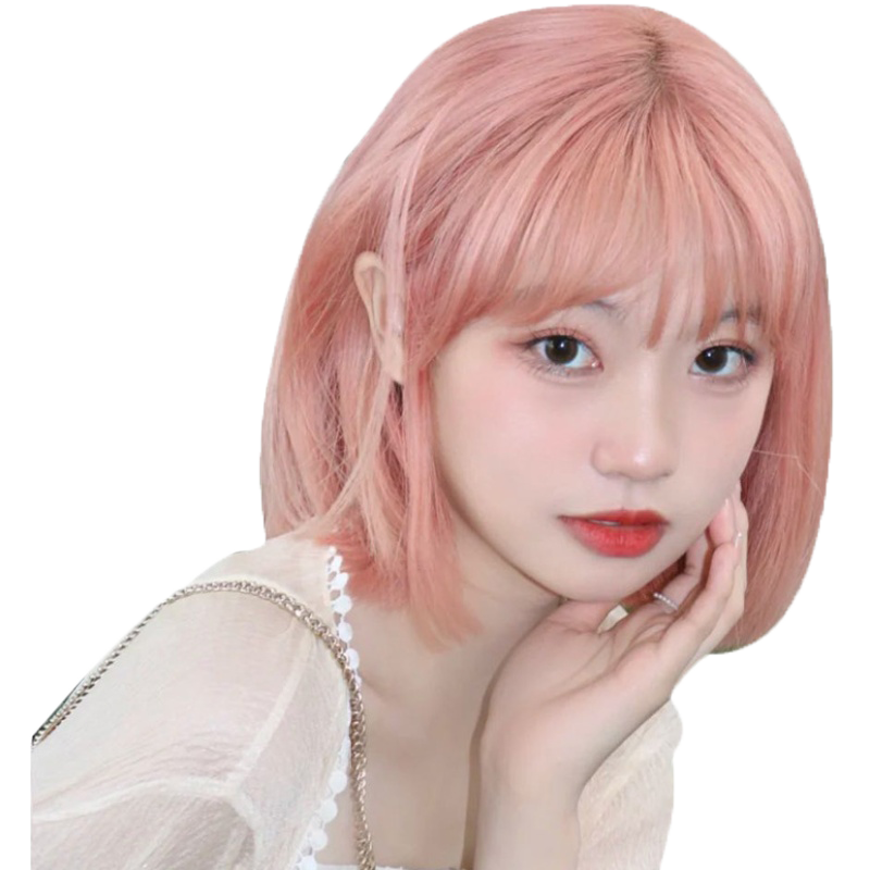 日系短发假发女自然日常橘粉色Lolita仿真学生头黑色cos夏季减龄