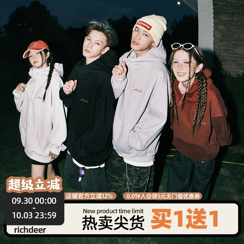 RICHDEER半拉链情侣连帽卫衣