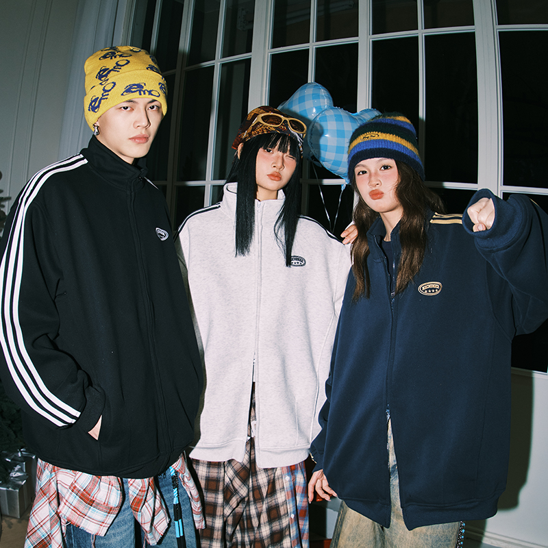 RICHDEER潮牌三条杠刺绣开衫夹克