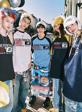 ADERBEN潮牌印花T恤男士2026夏季短袖青少年圆领套头宽松帅气上衣