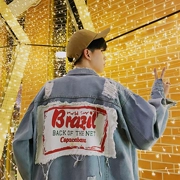 Zijun mùa thu Harajuku bf gió nam lỗ quần áo denim phiên bản Hàn Quốc của áo khoác thời trang lỏng xu hướng áo khoác - Áo khoác đôi