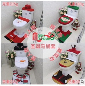 包邮圣诞老人雪人马桶套无纺布加绒布马桶盖脚垫水箱盖纸巾三件套