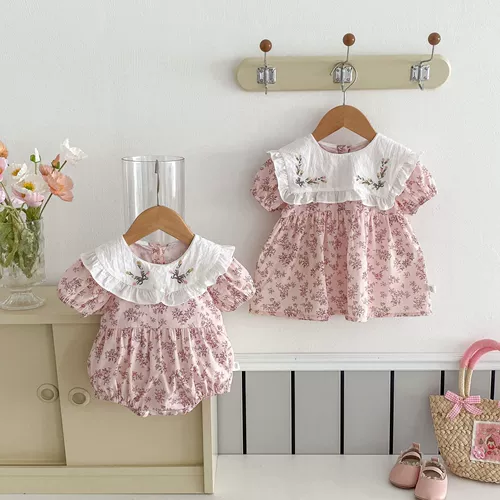 Детское летнее боди, юбка для девочек, цветочный принт, 0-5 лет, детская одежда