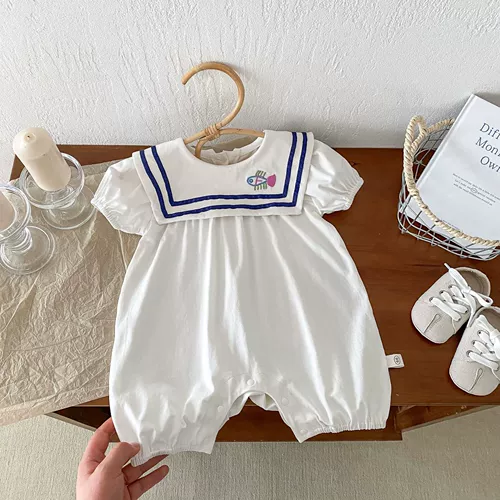 Детское военно-морское летнее боди, детская летняя одежда для девочек, 0-2 лет, детская одежда