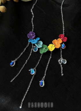 25SUMMER原创 彩虹花园 不掉色复古甜美三叶草花项链流苏锁骨链女