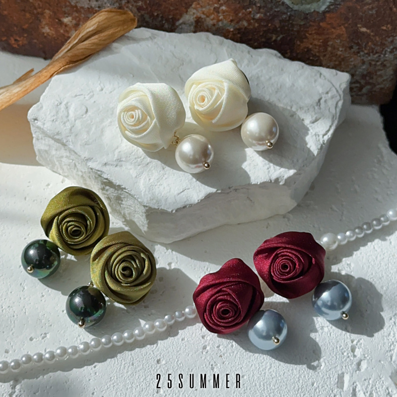 25SUMMER原创丝带花女贝珍珠耳钉