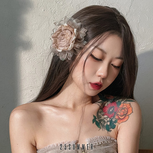 25SUMMER原创 破碎 手工烧花毛边花朵发夹侘寂风大花边夹头花头饰