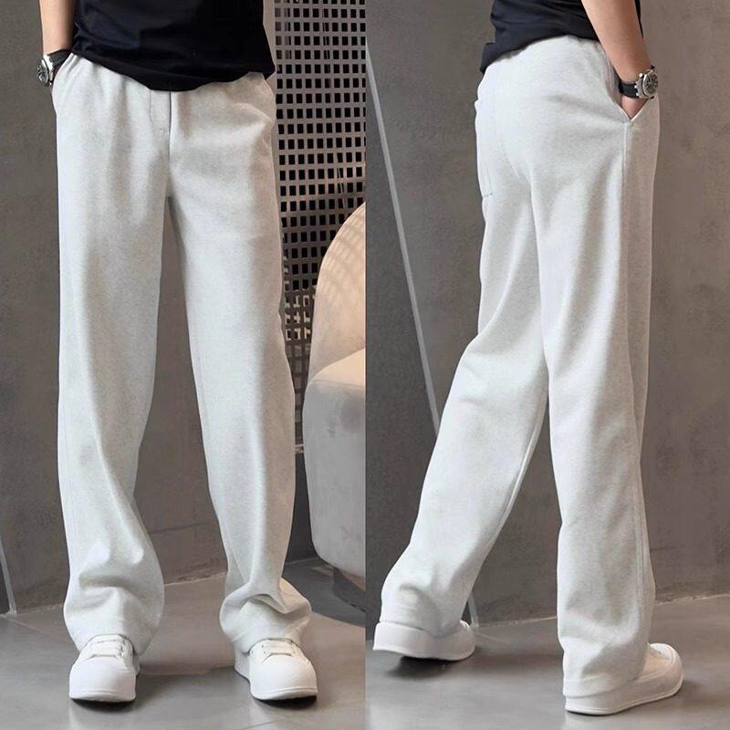 高端休闲裤子男士2026新款冬装加绒男裤阔腿直筒白色卫裤男款春季