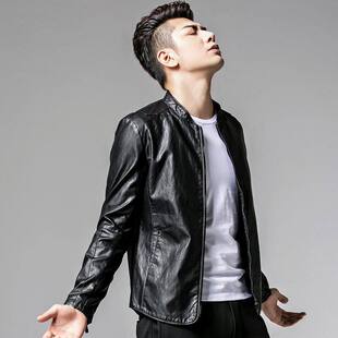 皮衣外套男帅气修身 机车皮夹克男装 薄款 潮流修身 时尚 2023春秋新款