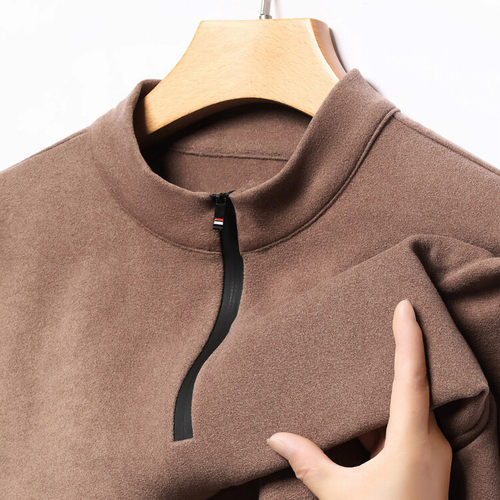 轻奢臻品出口挪威！半高领双面德绒卫衣男秋冬纯色打底衫长袖T恤