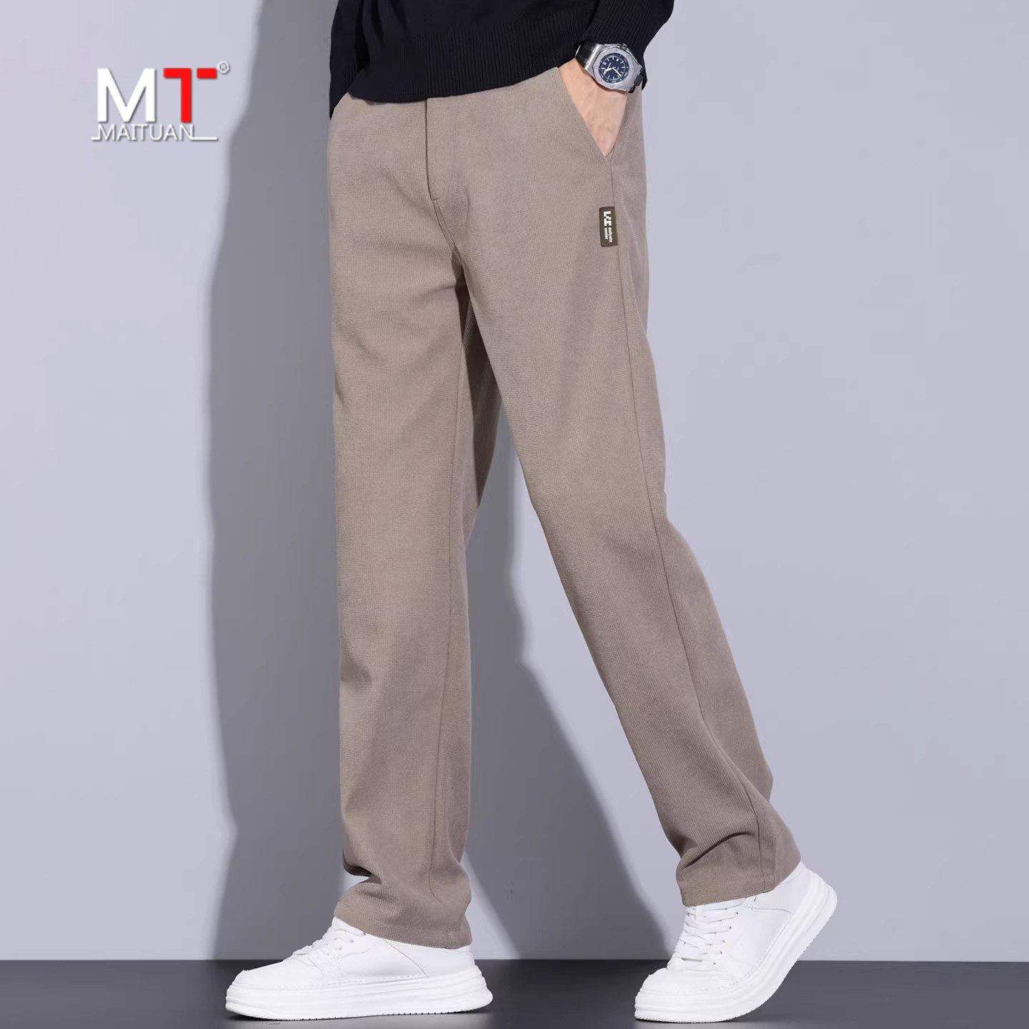 高端卡其色休闲裤子男士2026新款春季男裤宽松直筒商务长裤男款夏