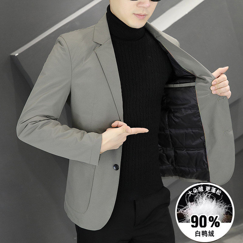 高端品牌短款轻薄西装羽绒服男2025新款商务休闲修身冬季西服外套