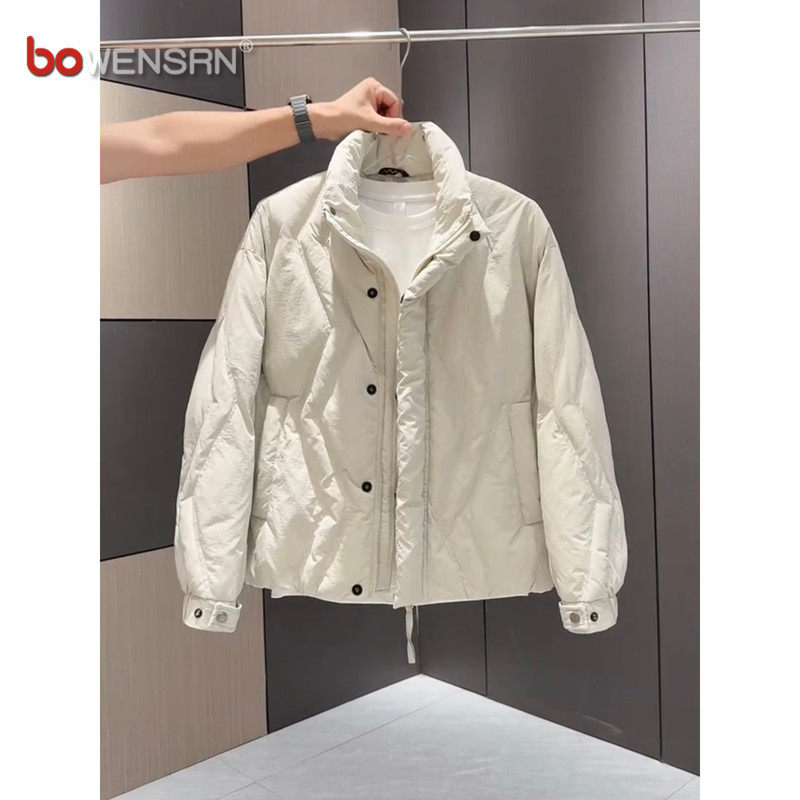 潮牌立领白鸭绒羽绒服男士2025新款冬季痞帅加厚保暖冬装外套男款