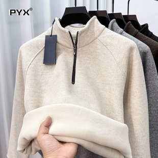 高端半高领拉链毛衣男士加绒加厚2025新款冬季含羊毛保暖上衣男款