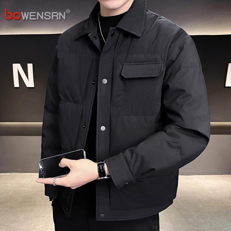 高级感衬衫式轻薄羽绒服男士2025新款冬季短款保暖冬装外套男款潮