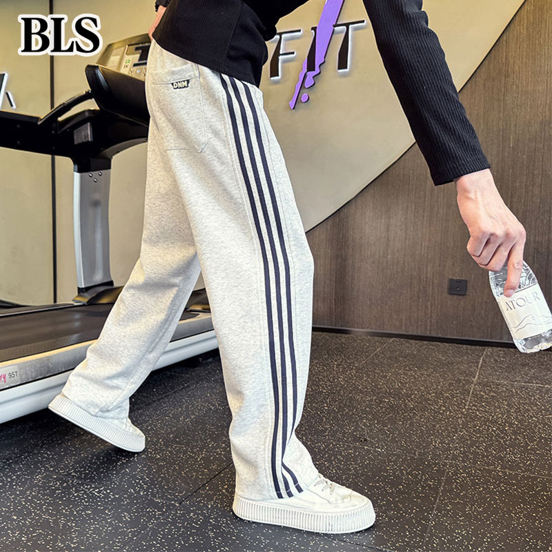 高端花灰色卫裤男士春秋2026新款条纹直筒运动裤宽松休闲男款长裤