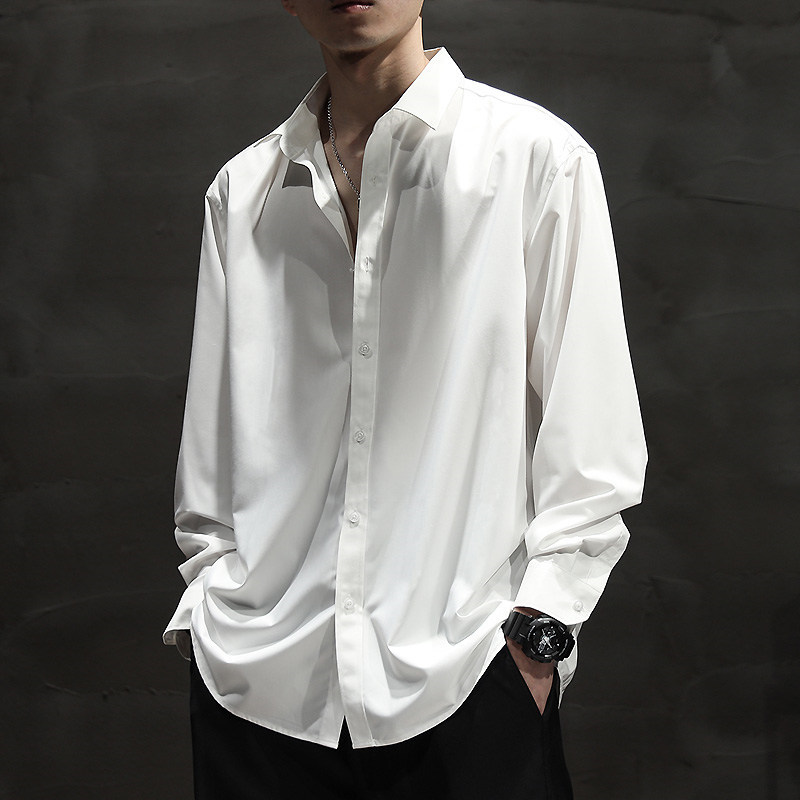 长袖衬衫男士2026年港风高级感纯色免烫上衣服休闲百搭正装衬衣潮
