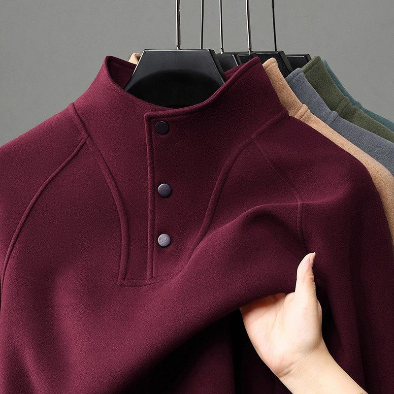 高端红色德绒加厚高领卫衣男士2025新款冬季加绒保暖长袖T恤男款