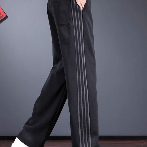 it neith BIAS潮牌秋冬重磅条纹撞色休闲裤男士宽松直筒阔腿卫裤