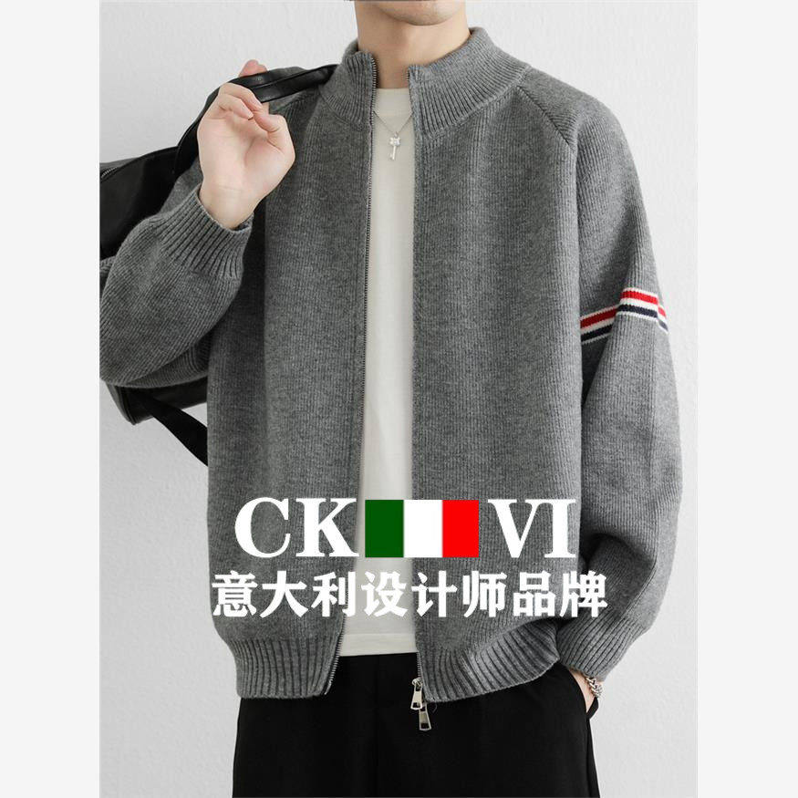 官方正品CKvi针织羊绒开衫男士外套春季立领休闲羊毛宽松休闲毛衣