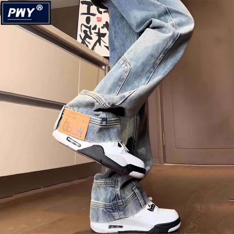 潮牌反穿倒装微喇牛仔裤男春秋2026新款宽松直筒高街vibe工装裤子