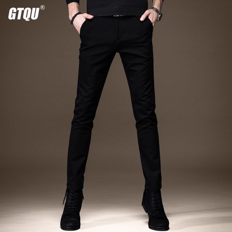 意大利黑色牛仔裤男秋季高腰紧身韩版修身小脚弹力水洗纯棉休闲裤