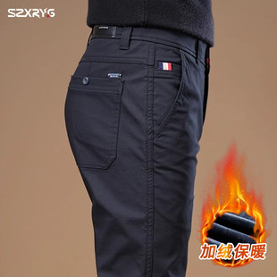 意大利高端黑色纯棉休闲裤男2025秋冬新款加绒保暖商务西装长裤子