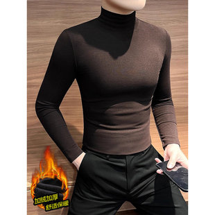 半高领打底衫男士秋冬2025新款加绒加厚修身高级感内搭打底衣男款