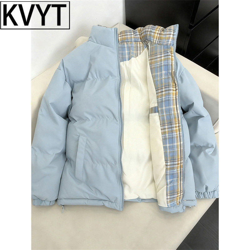 高级感短款羽绒棉服男2026年冬季新款美式痞帅格子外套情侣面包服