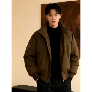 韩国Uamtor男士羽绒服冬季军绿色白鸭绒短款外套高级感加厚款夹克