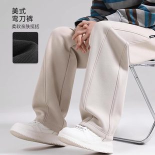 直筒休闲裤 子男款 宽松阔腿卫裤 男士 秋冬加绒美式 香蕉运动裤 弯刀裤
