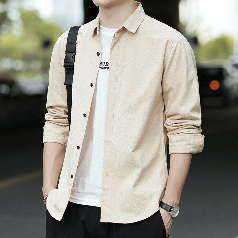 衬衫男2026年春季新款韩版潮流帅气修身纯棉长袖衬衣男士休闲外套