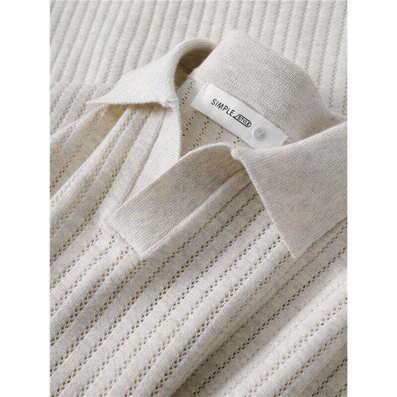 MAROLIO~老钱风镂空条纹v领短袖t恤男夏季新款透气针织半袖polo衫