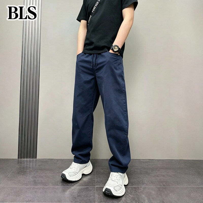 高端褶皱弯刀工装裤男款夏季薄款2026新款潮牌宽松休闲裤男士长裤