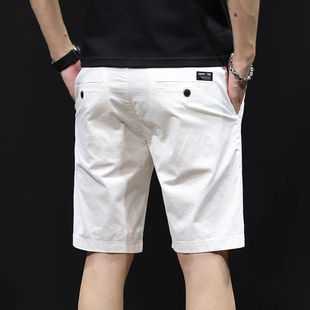 香港高端白色短裤男士夏季薄款宽松透气外穿五分裤纯棉休闲中裤潮