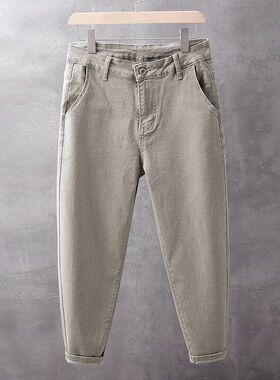 it neith BIAS春秋潮牌男士卡其灰牛仔裤纯色哈伦裤宽松小脚9分裤